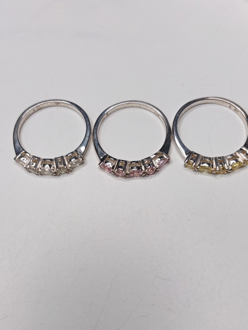 Sterling Silver Multi-Stone Band Ring - Pink, Yellow, and Clear Options - Size 8